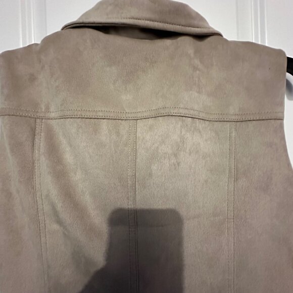 Philosophy Taupe Sleeveless Moto Vest Jacket L With Zipper Pockets & Notch Lapel - Picture 11 of 12